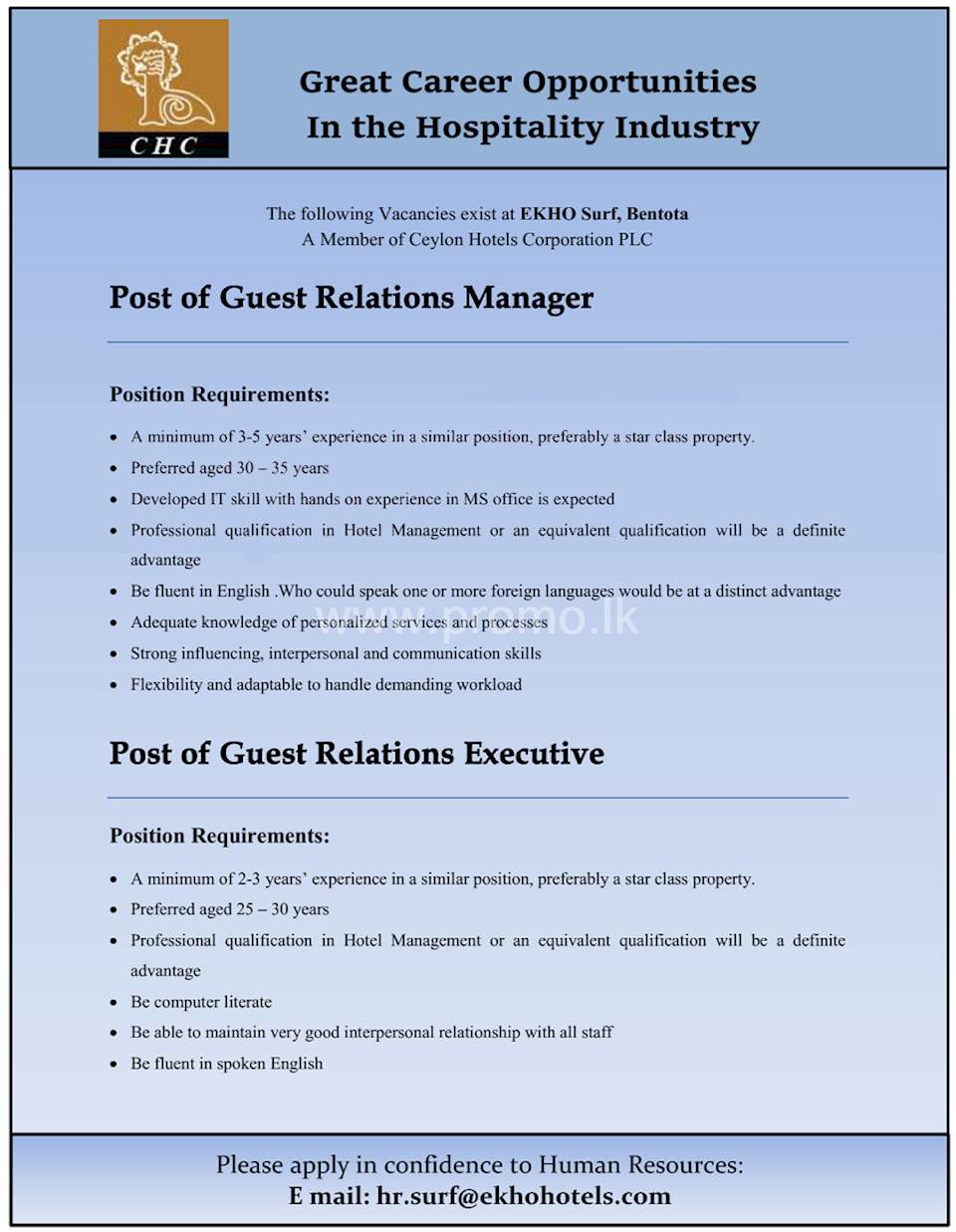 Guest Relations Manager / Guest Relations Executive 