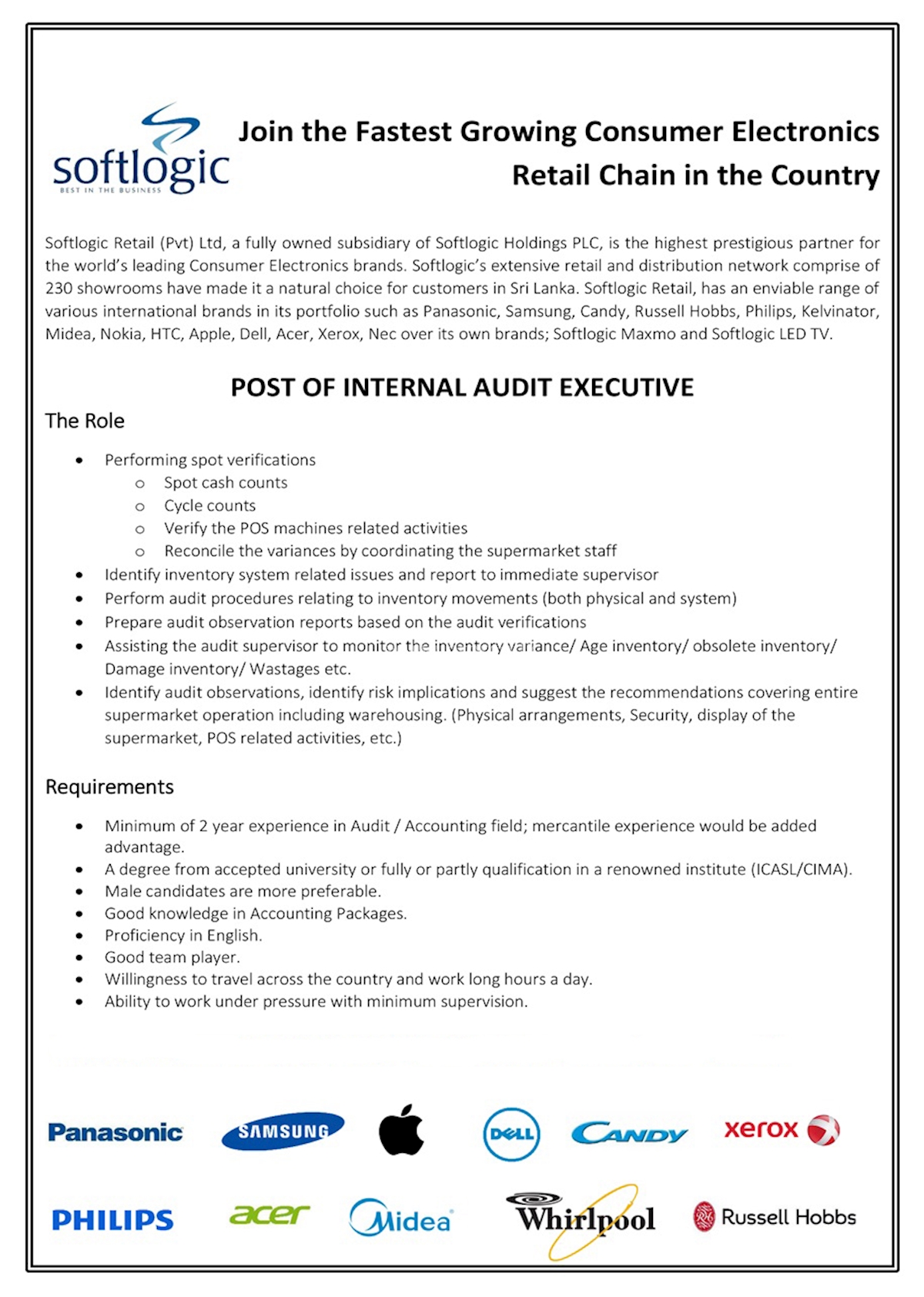Post of Internal Audit Executive