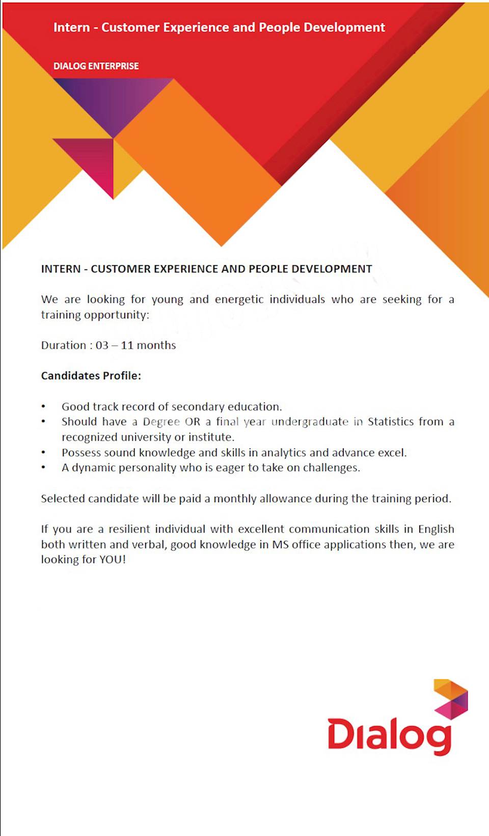 Intern - Customer Experience and People Development