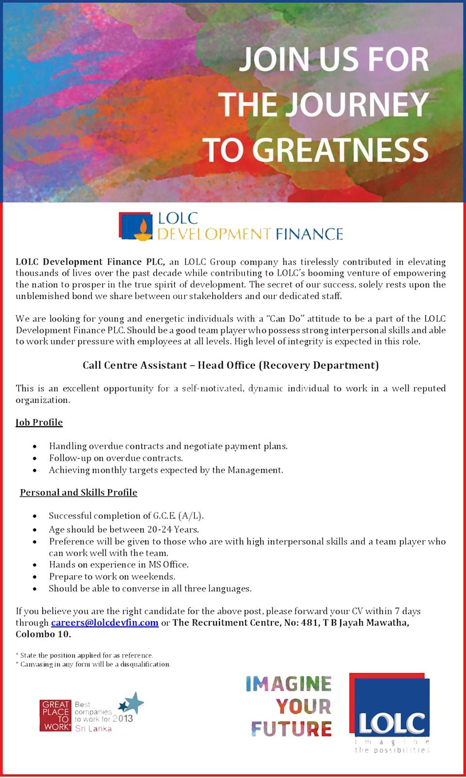 Call Centre Assistant - Head Office ( Recovery Department)