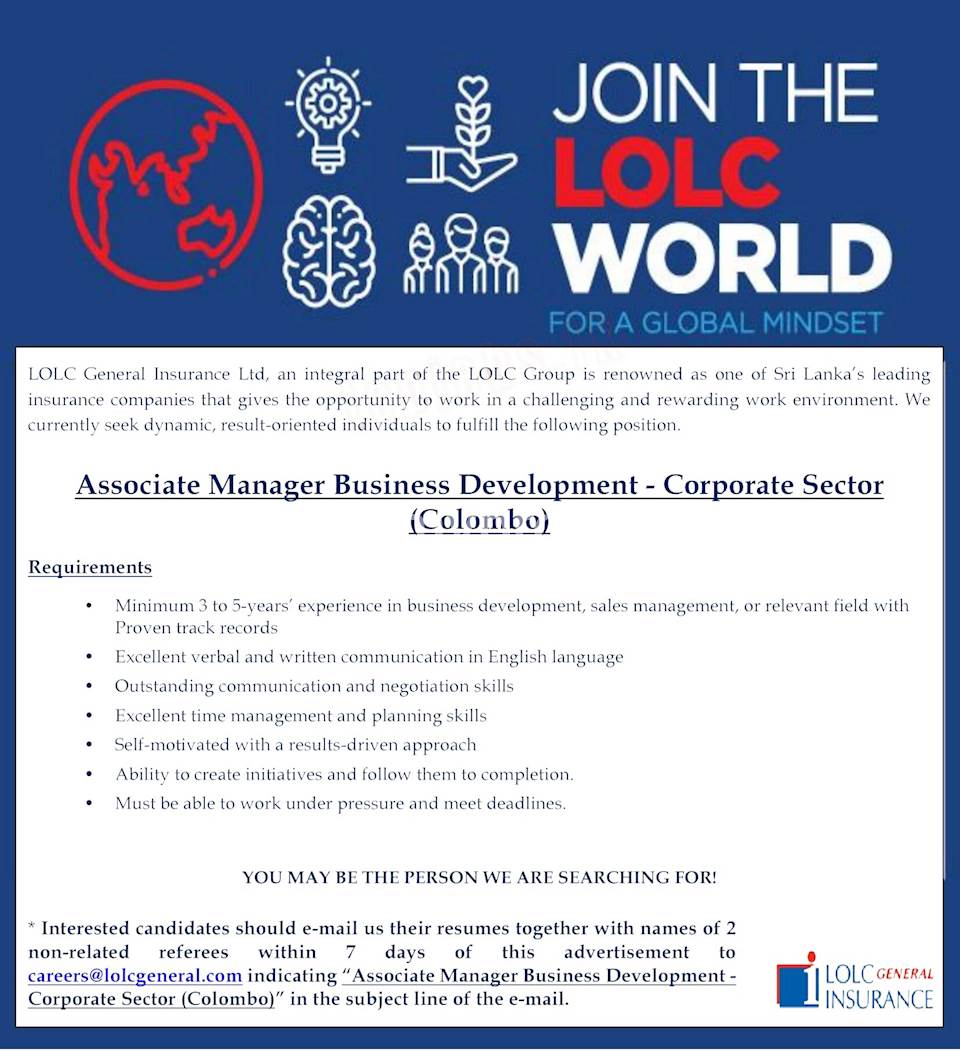 Associate Manager Business Development - Corporate Sector (Colombo)