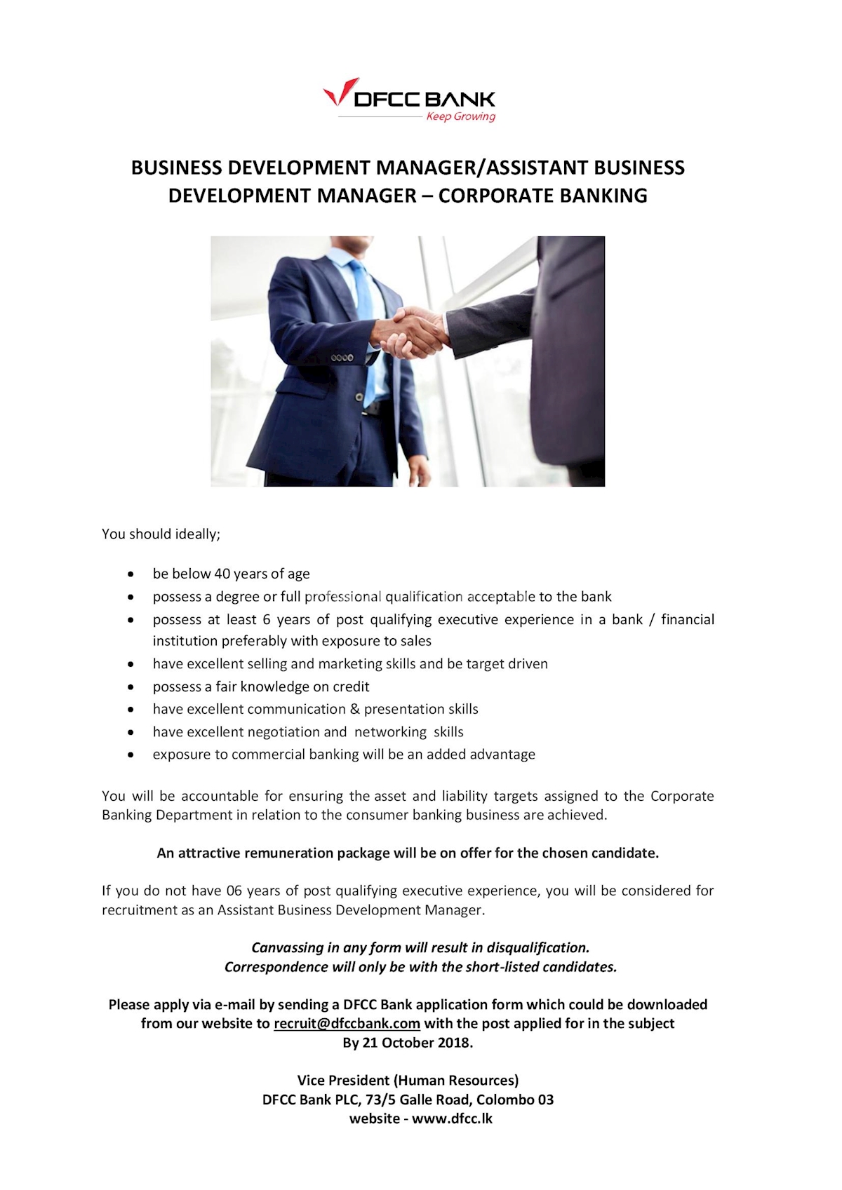 Business Development Manager / Assistant Business Development Manager - Corporate Banking