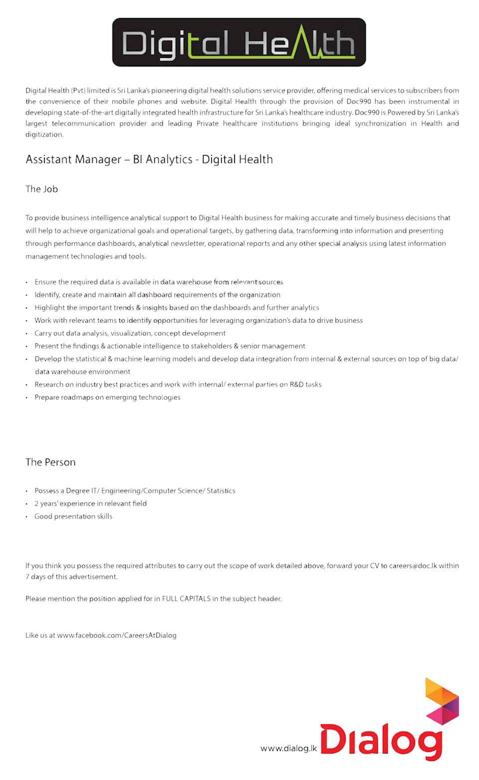 Assistant Manager - BI Analytics - Digital Health