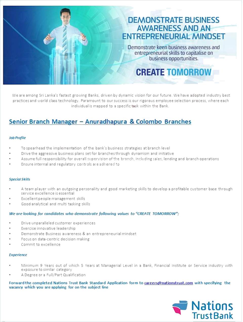 Senior Branch Manager - Anuradhapura & Colombo Branches