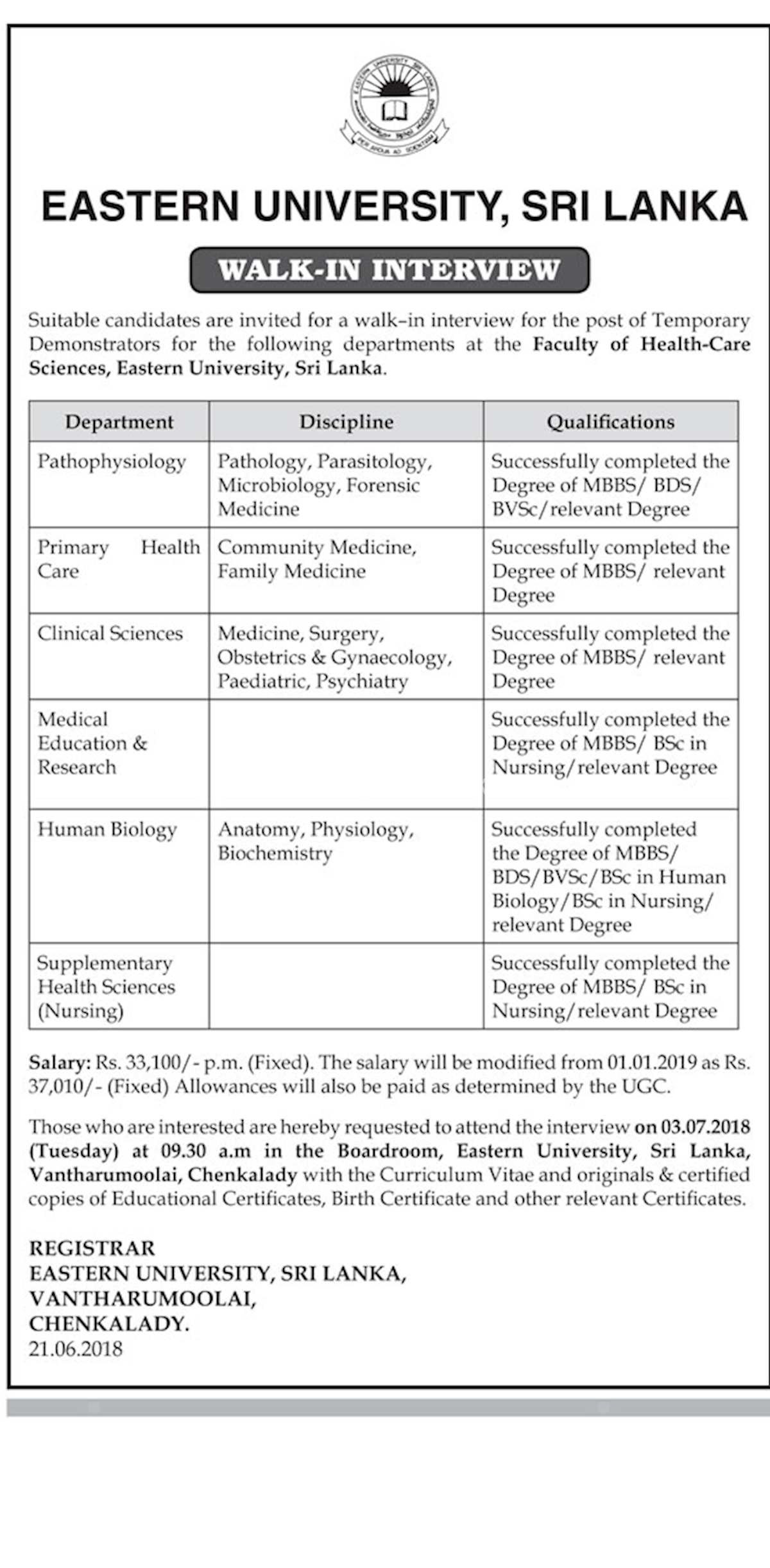 Walk-in Interview