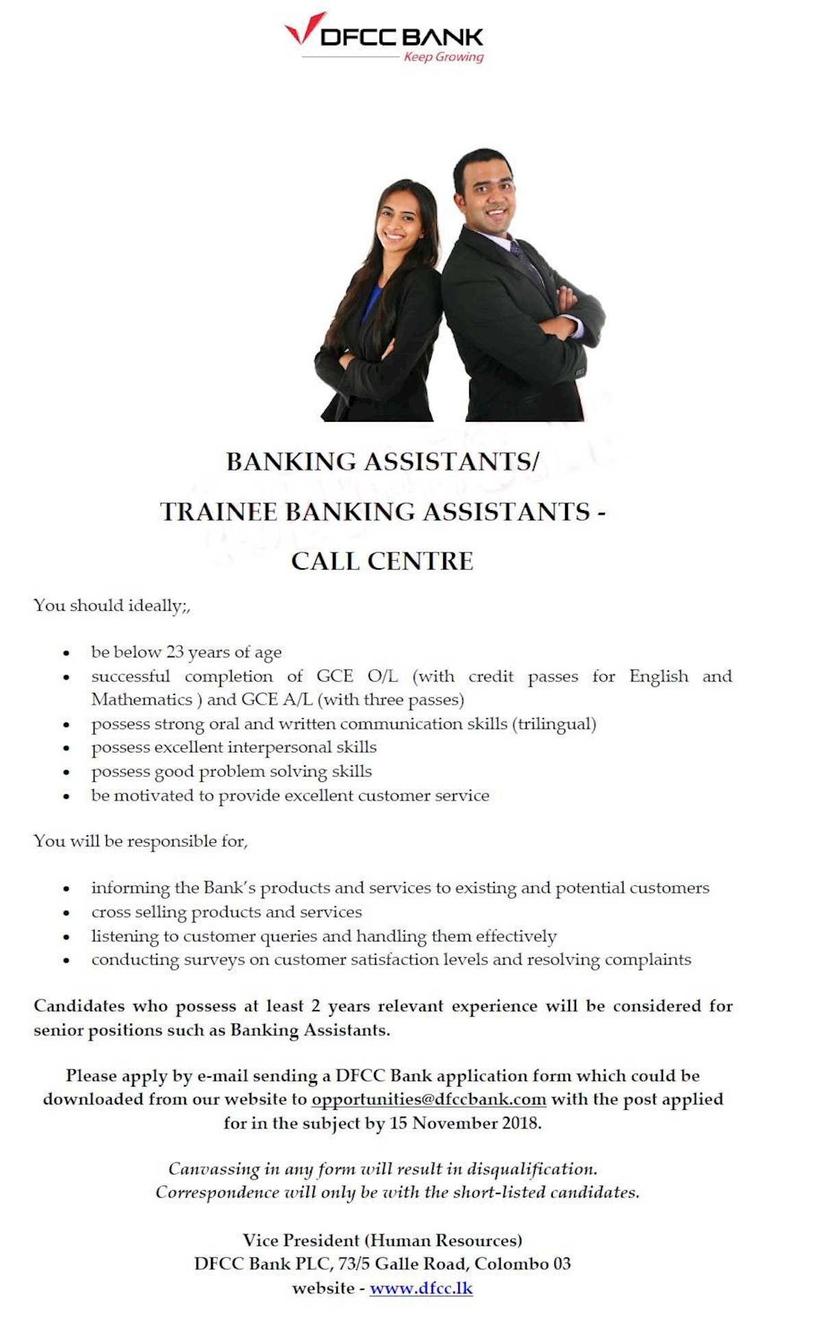 Banking Assistants / Trainee Banking Assistants - Call Centre