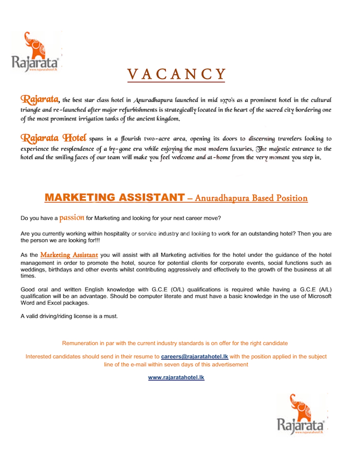 Marketing Assistant - Anuradhapura Based Position