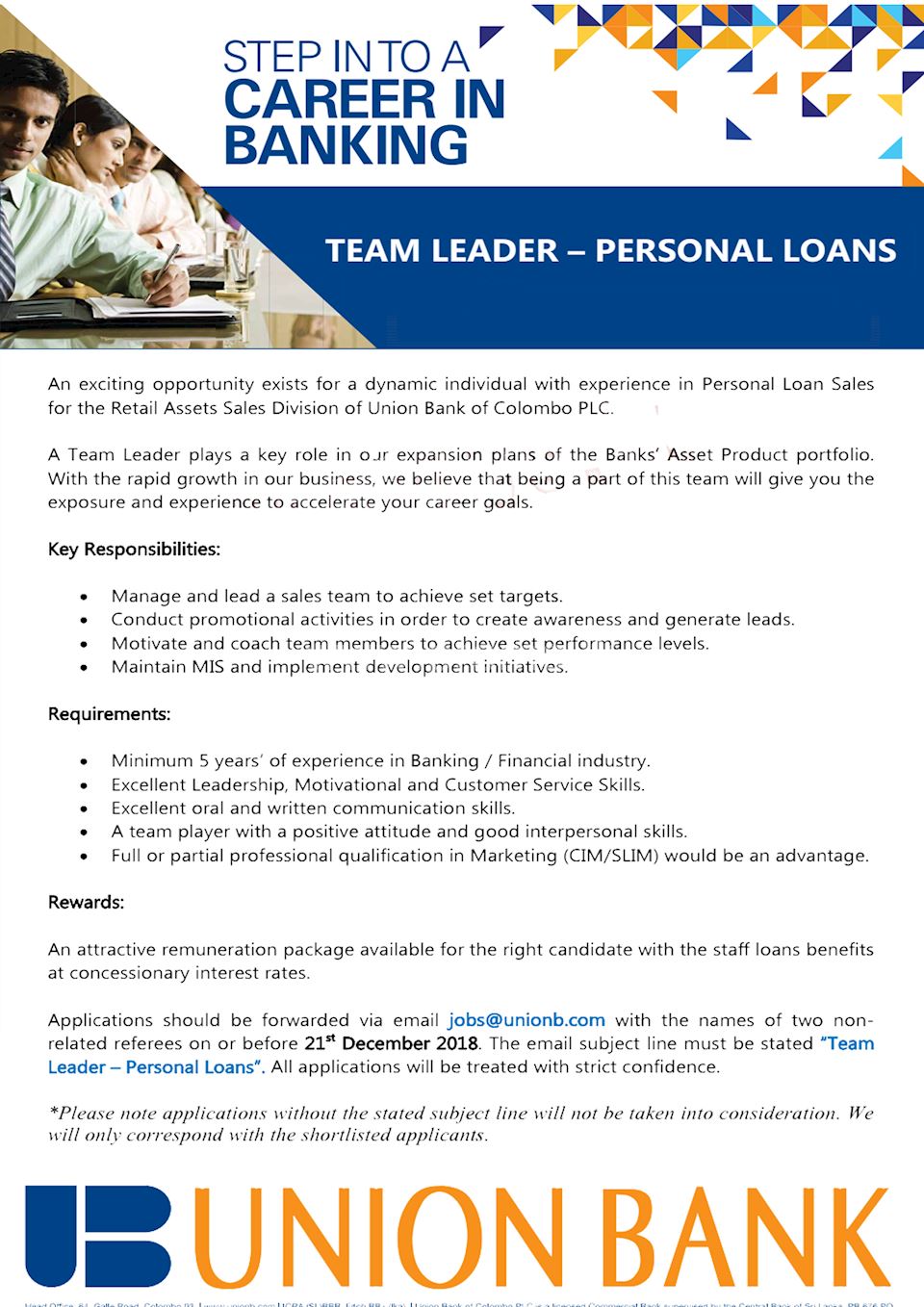 Team Leader - Personal Loans
