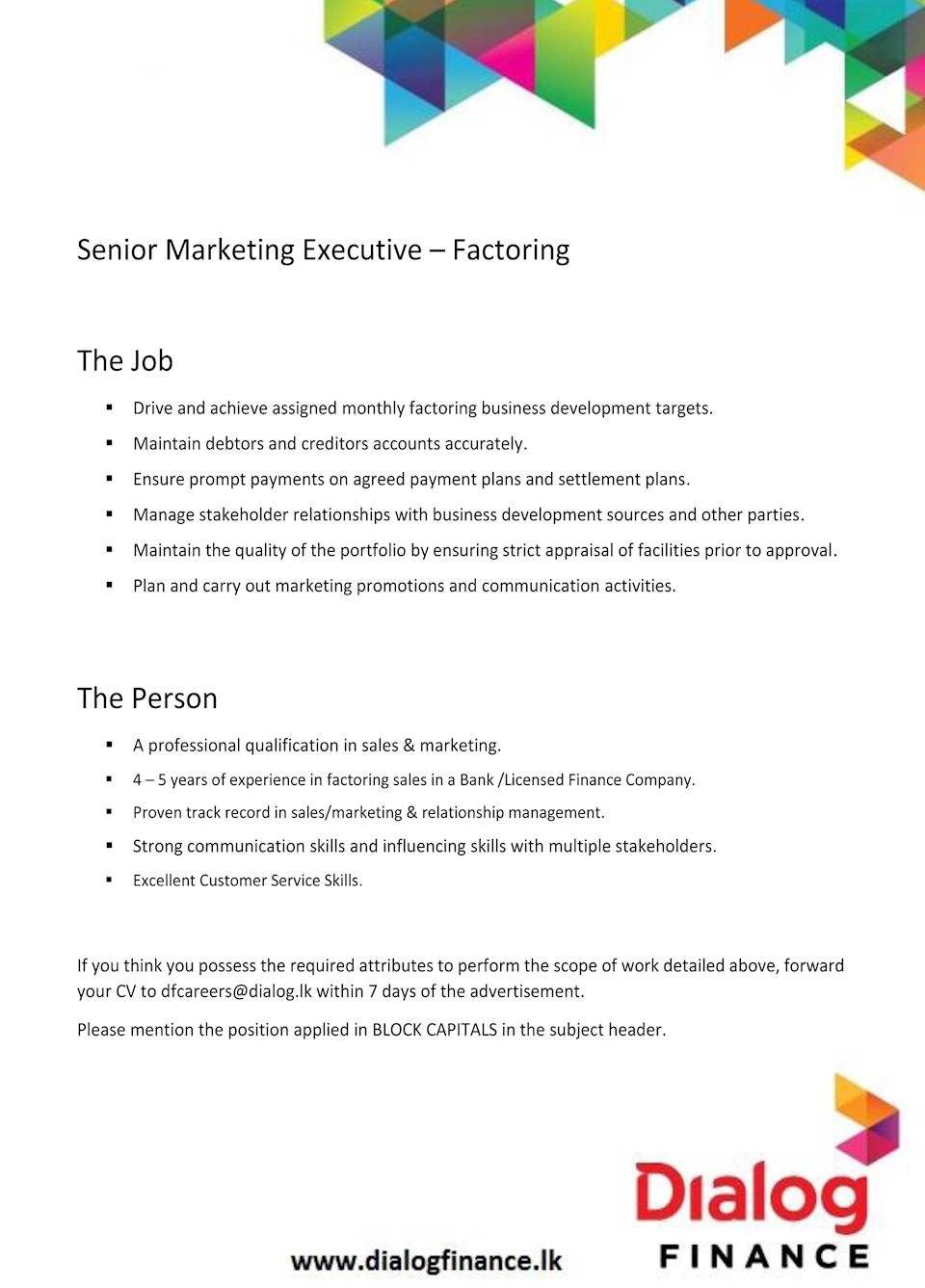 Senior Marketing Executive - Factoring