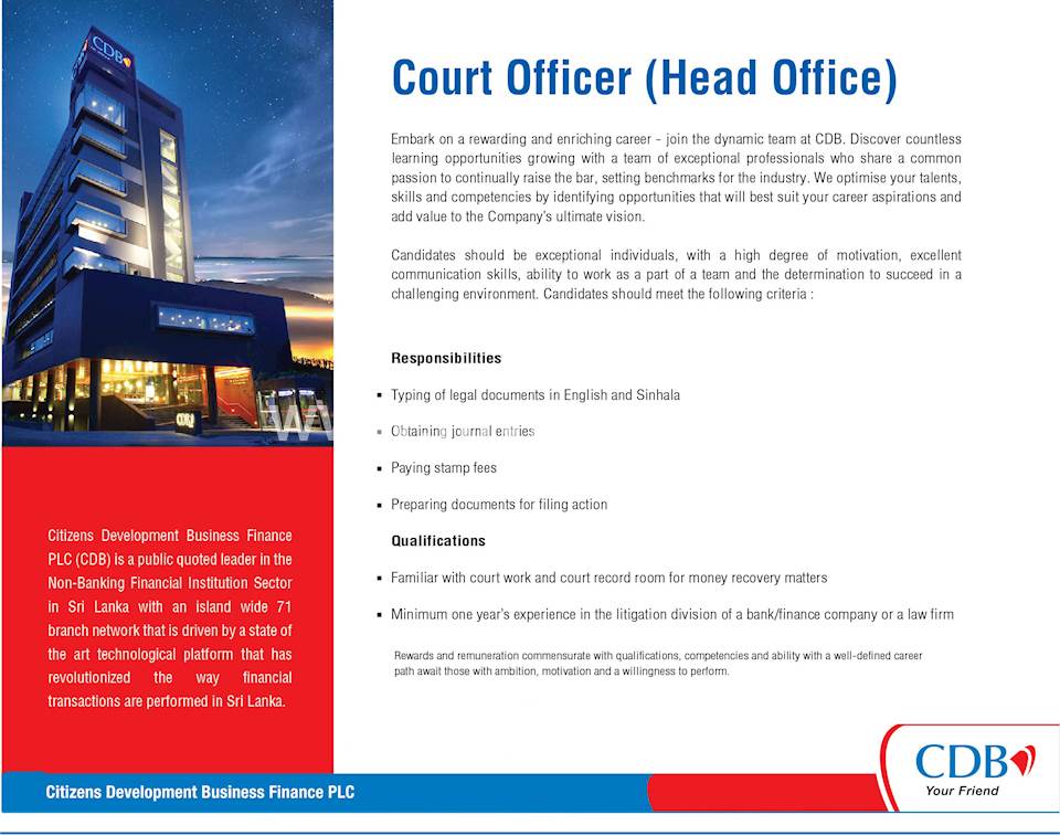 Court Officer (Head Office) at Citizens Development Business