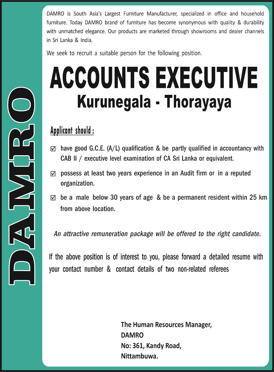 Accounts Executive - Kurunegala - Thorayaya