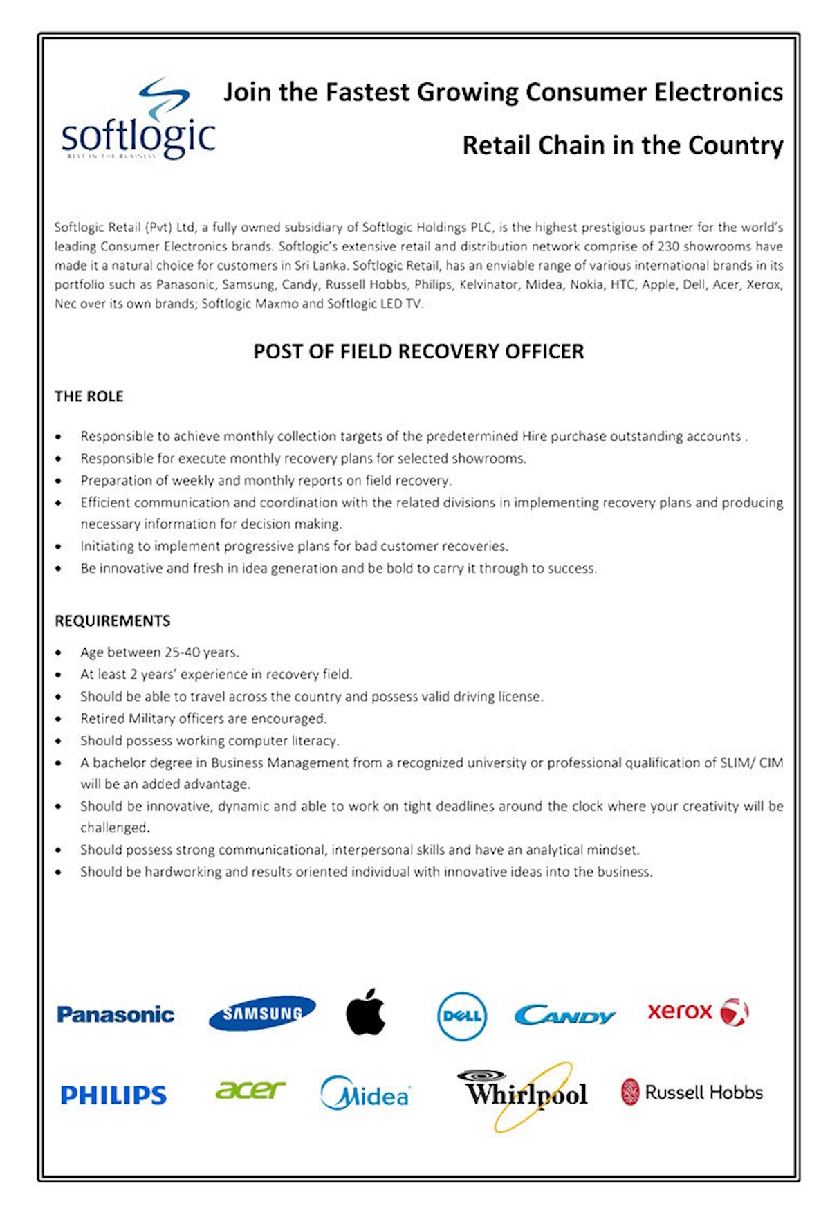 Post of Field Recovery Officer 