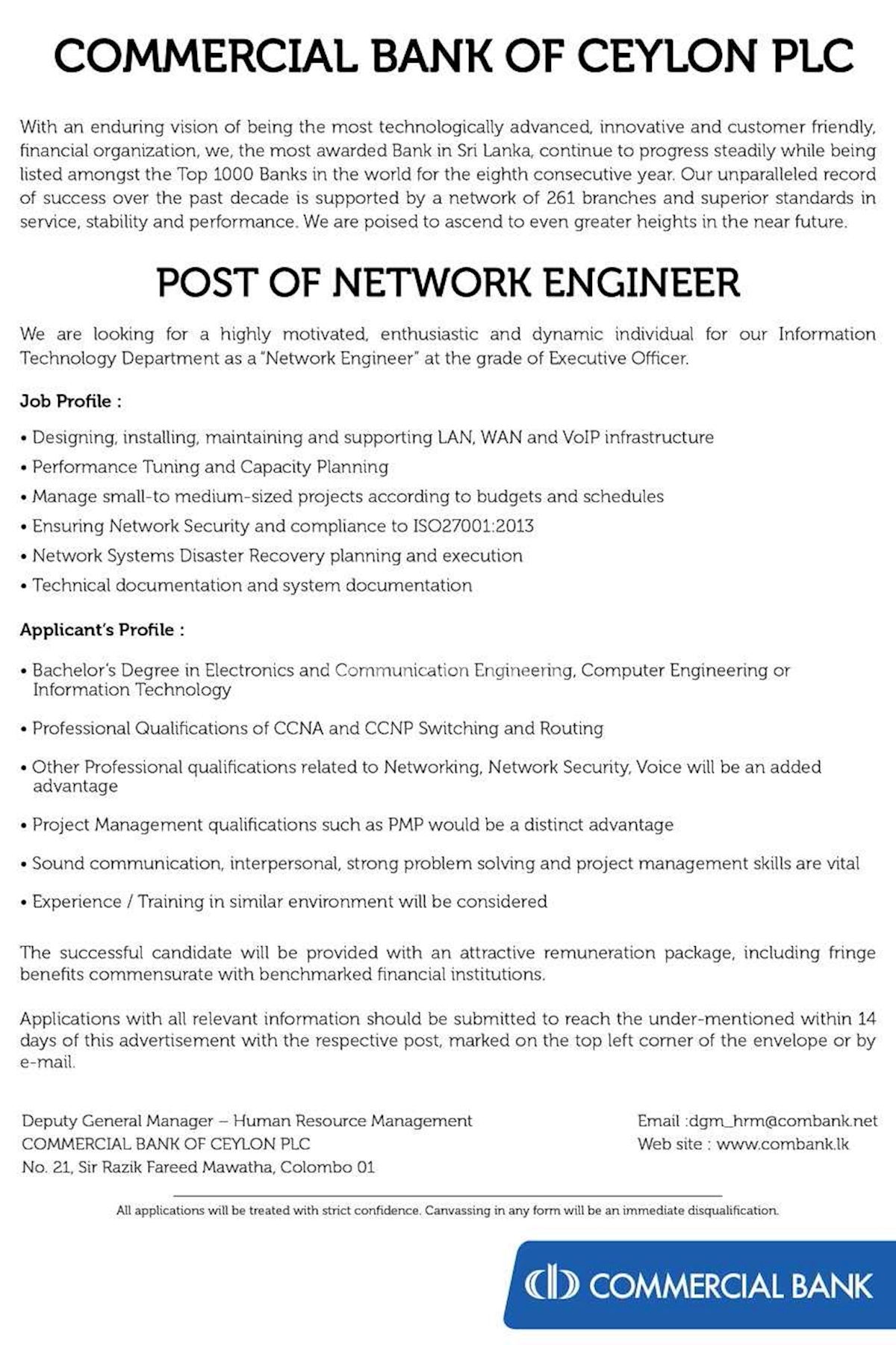 Post of Network Engineer