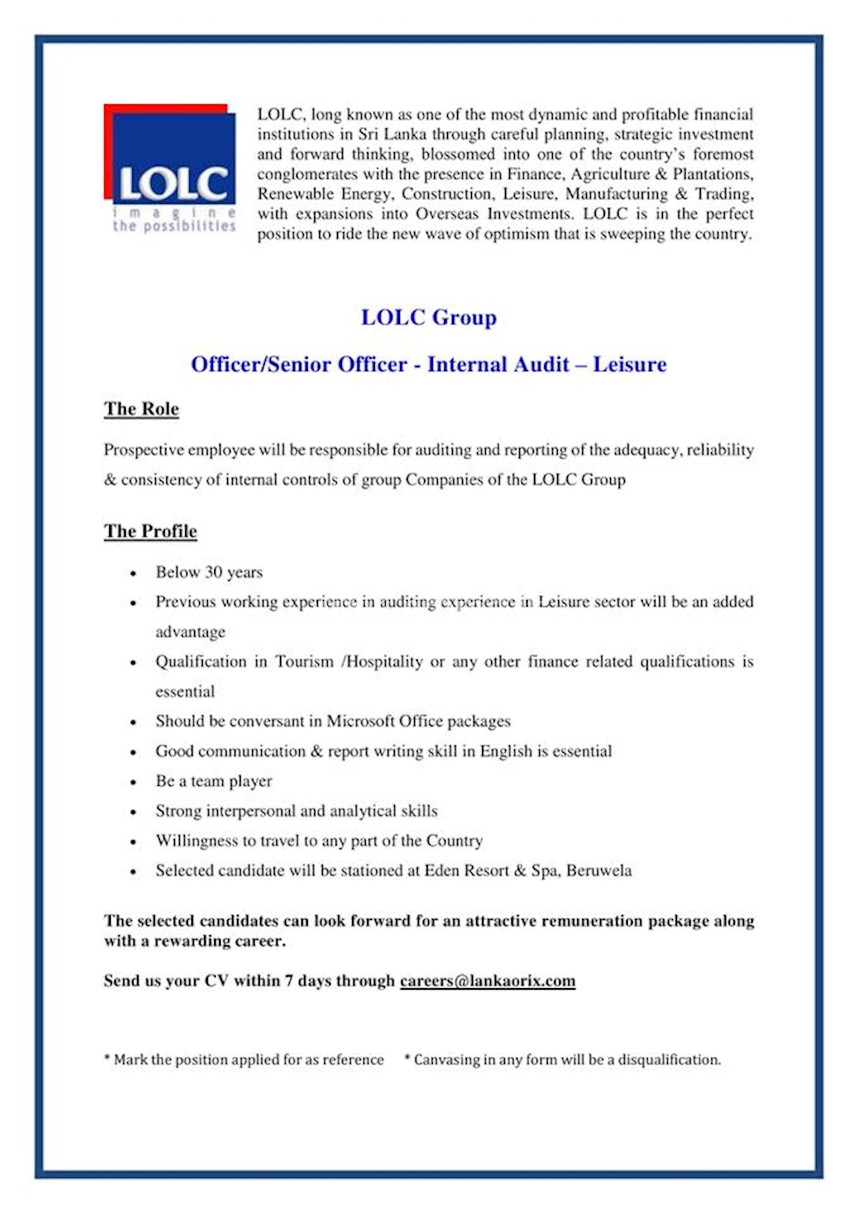 Officer/Senior Officer - Internal Audit - Leisure