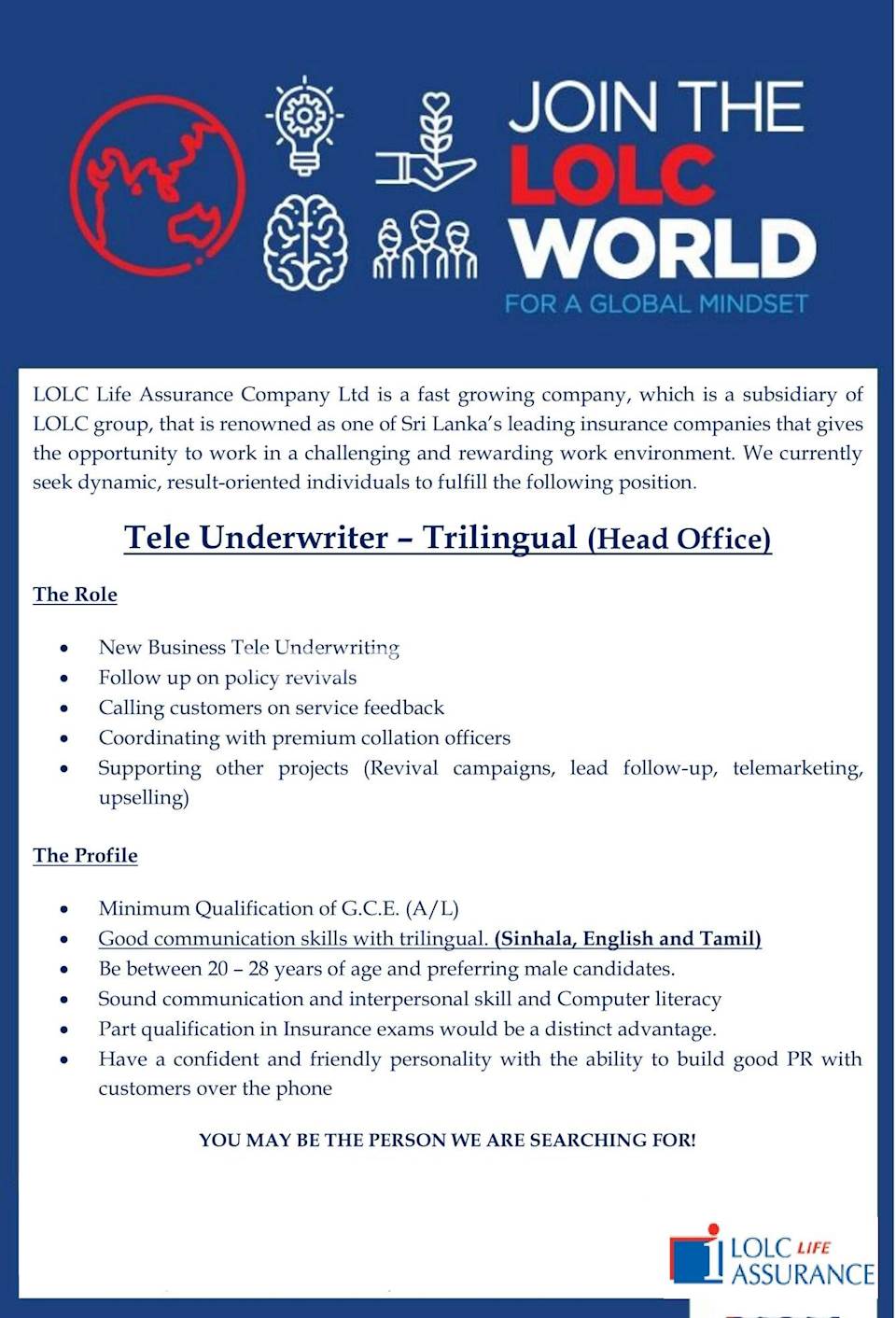 Tele Underwriter - Trilingual (Head Office)
