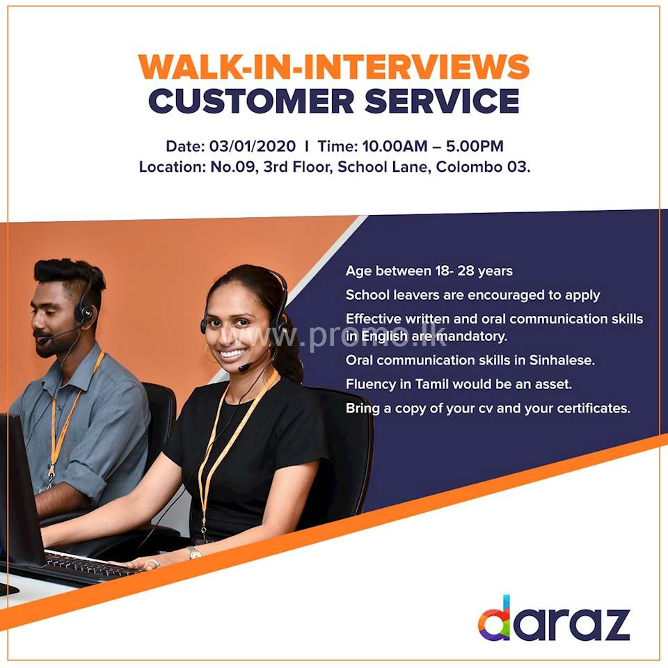 WalkIn Interviews Customer Service at Daraz.lk