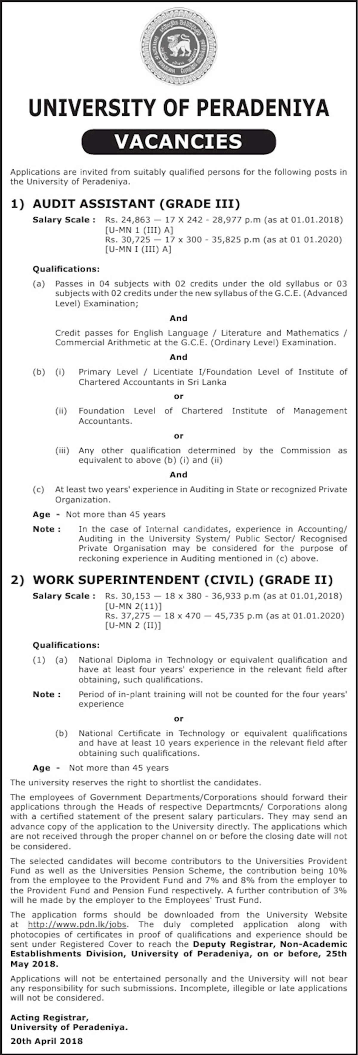 Audit Assistant / Work Superintendent (Civil)