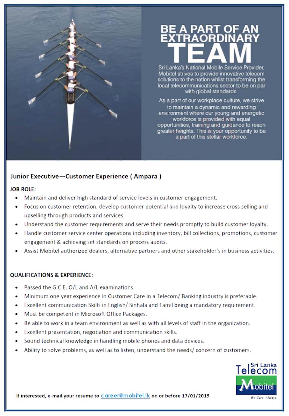 Junior Executive - Customer Experience (Ampara)
