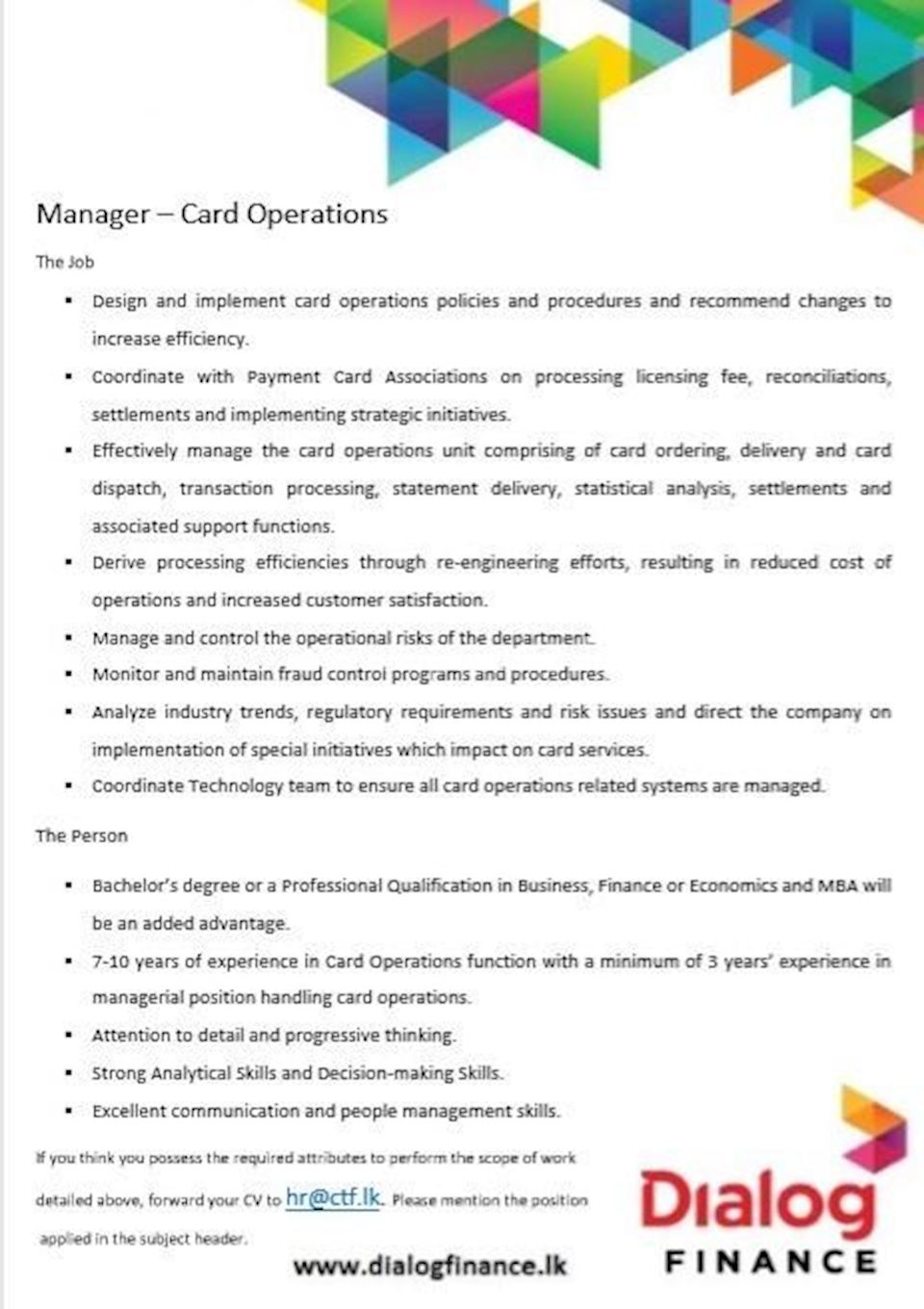 Manager - Card Operations