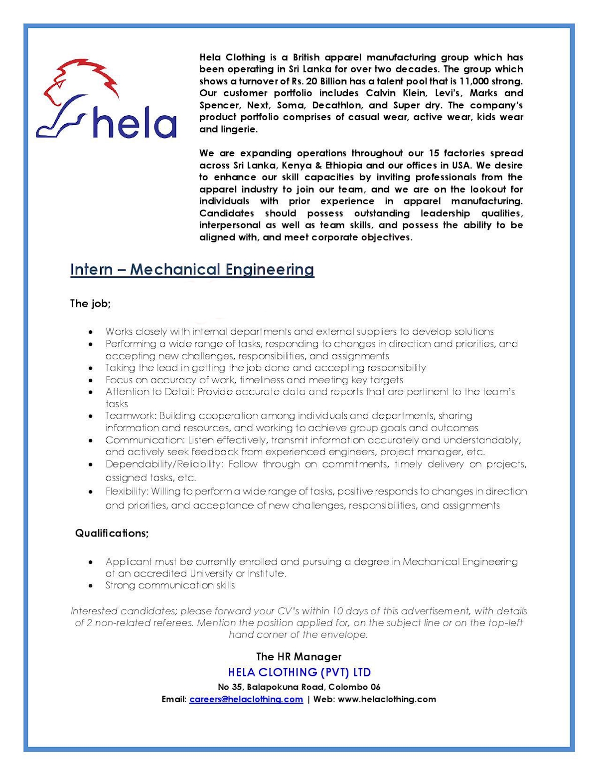 Intern - Mechanical Engineering