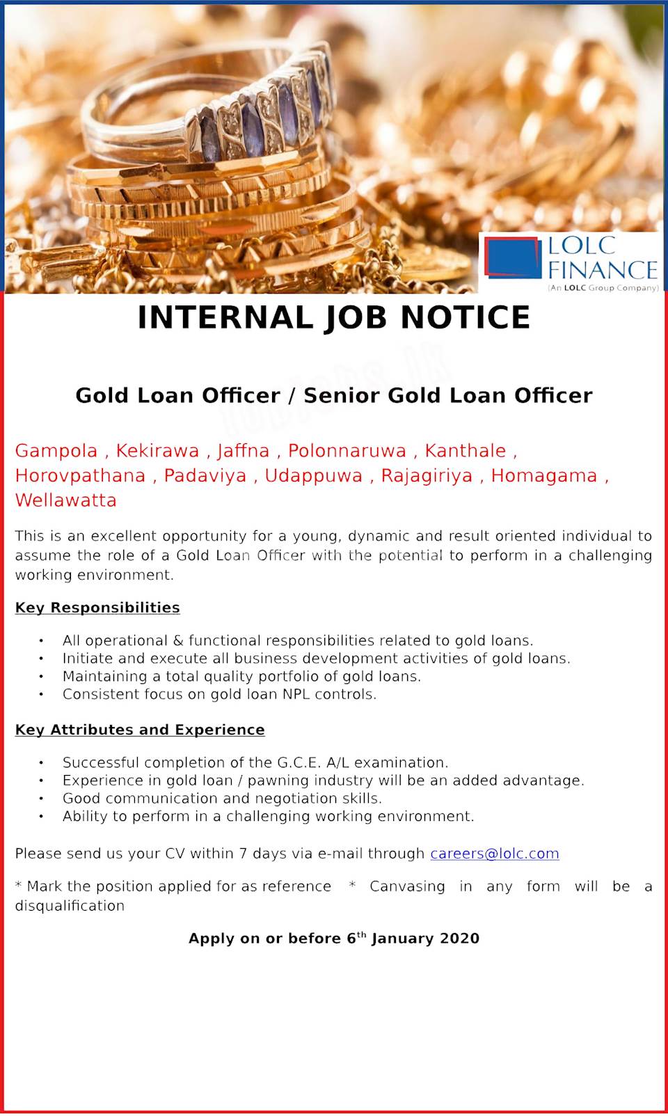 Gold Loan Officer / Senior Gold Loan Officer