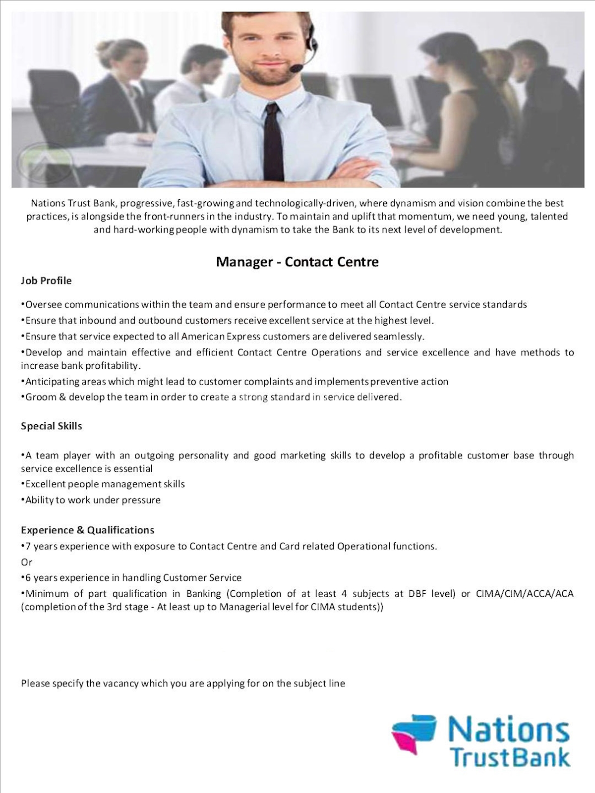 Manager - Contact Centre