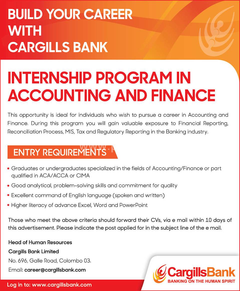 Internship Program in Accounting and Finance at Cargills Bank