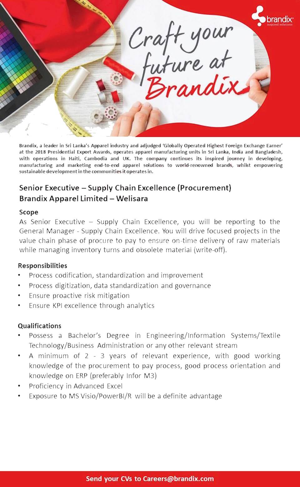 Senior Executive - Supply Chain Excellence (Procurement)