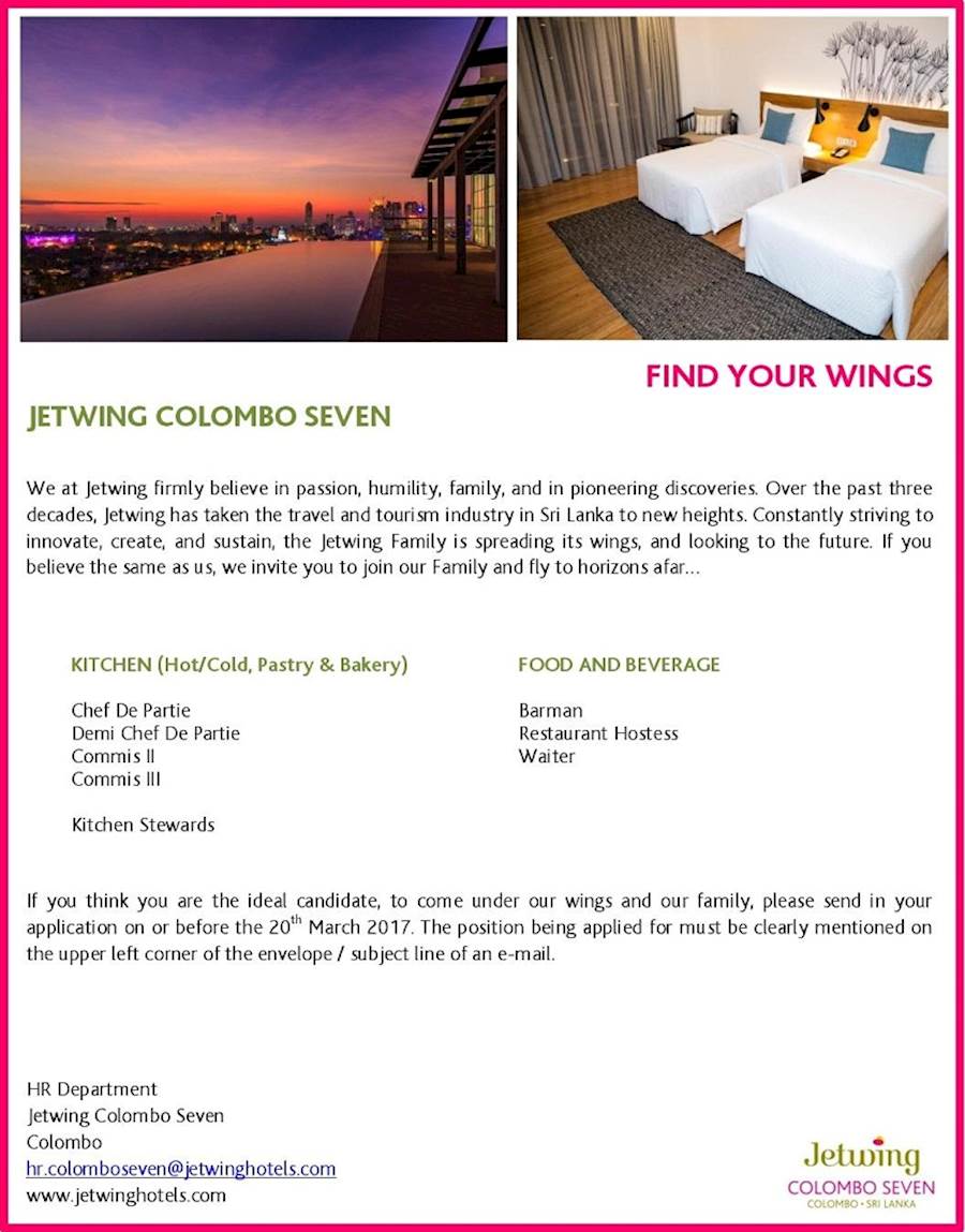 HOTEL VACANCIES at JETWING COLOMBO SEVEN 