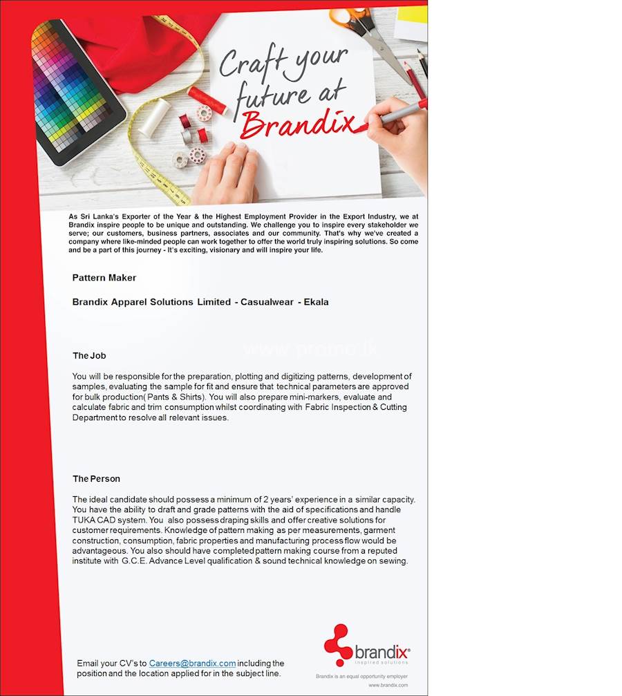 Vacancy for PATTERN MAKER at BRANDIX
