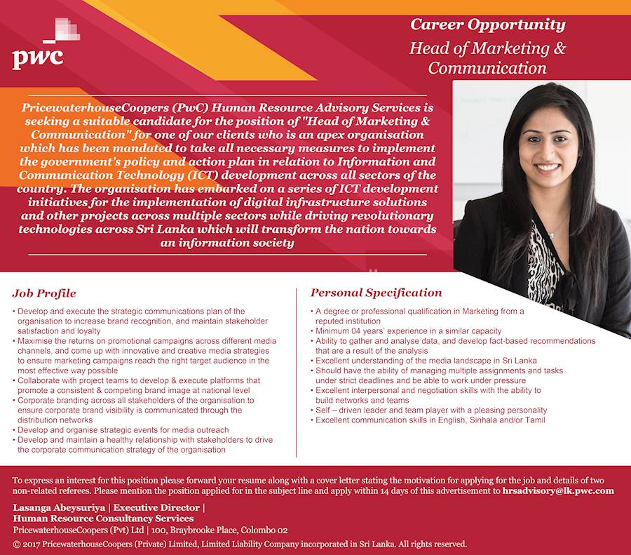 HEAD OF MARKETING AND COMMUNICATION at PWC 