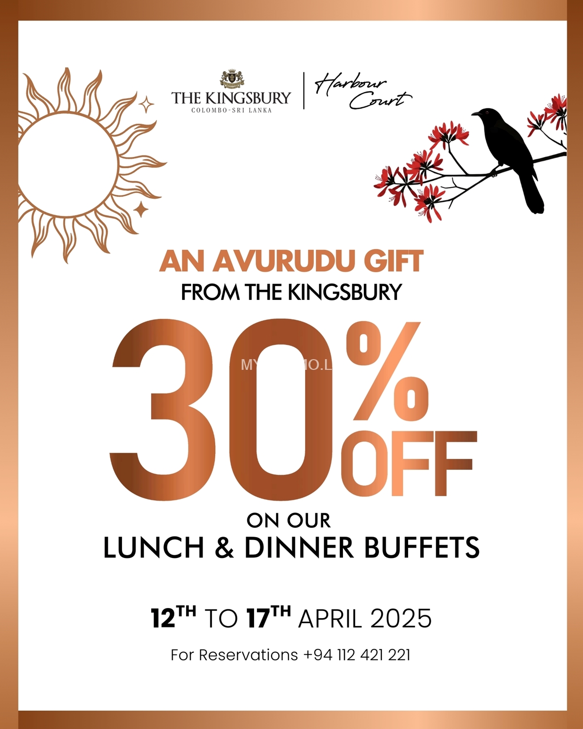 30% Off on Lunch & Dinner Buffets at Harbour Court, The Kingsbury Hotel