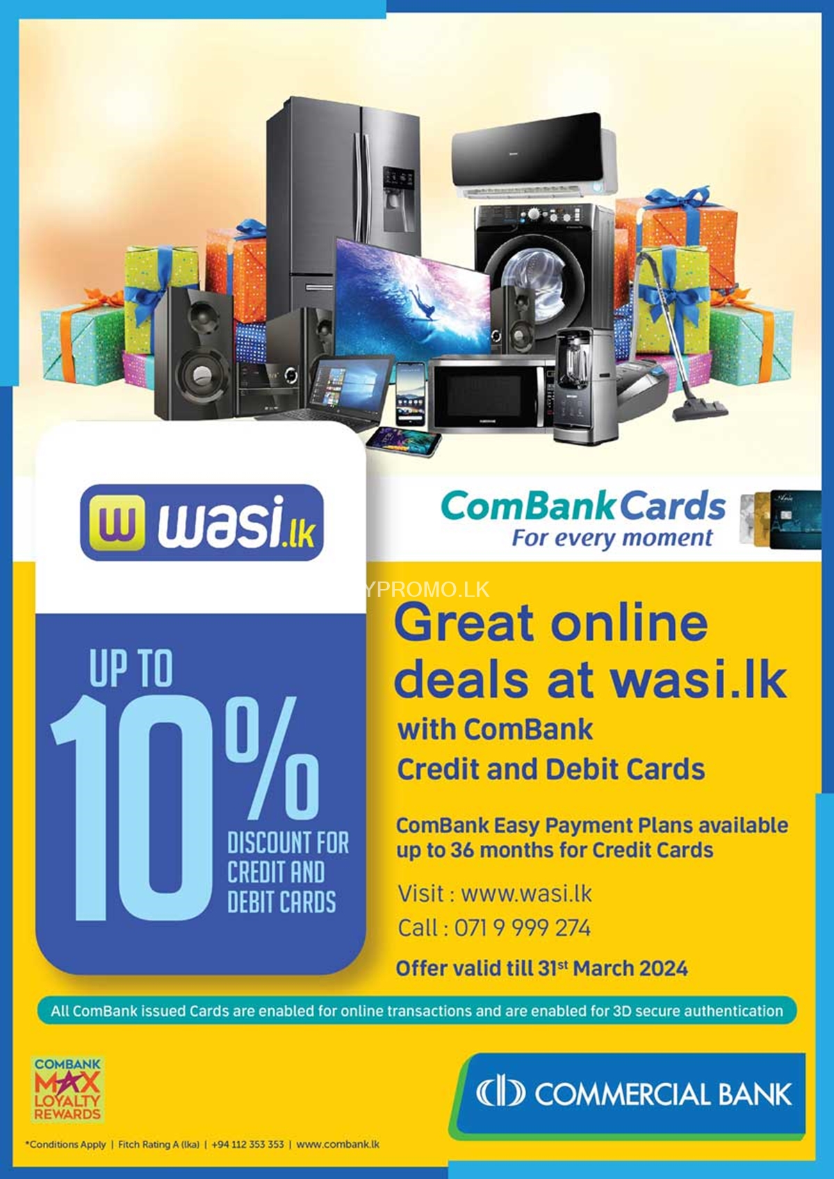 Great online deals at wasi.lk with ComBank Credit and Debit Cards