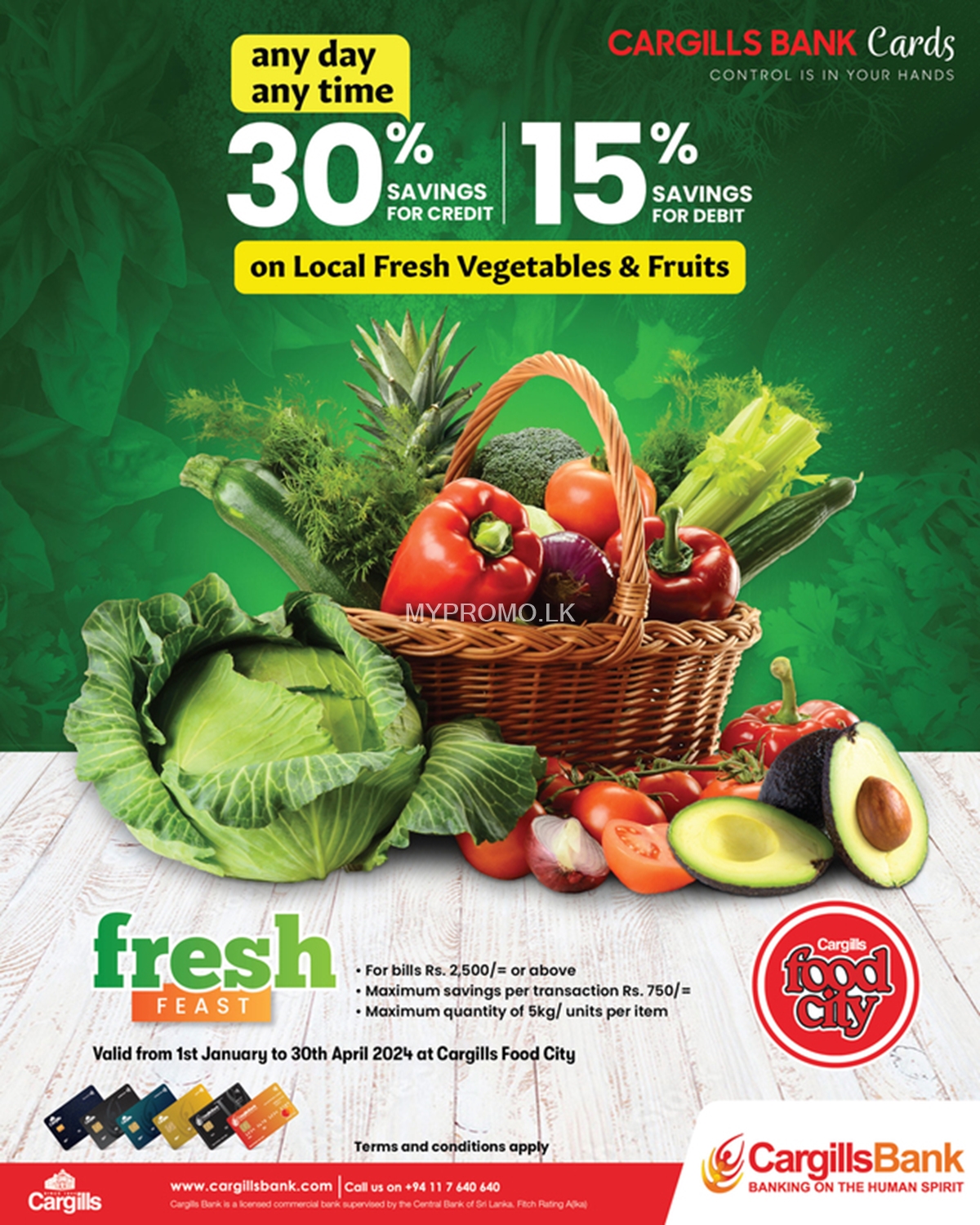 Enjoy up 30% Savings on Local Fresh Vegetables and Fruits with Cargills Bank Cards at Cargills Food City