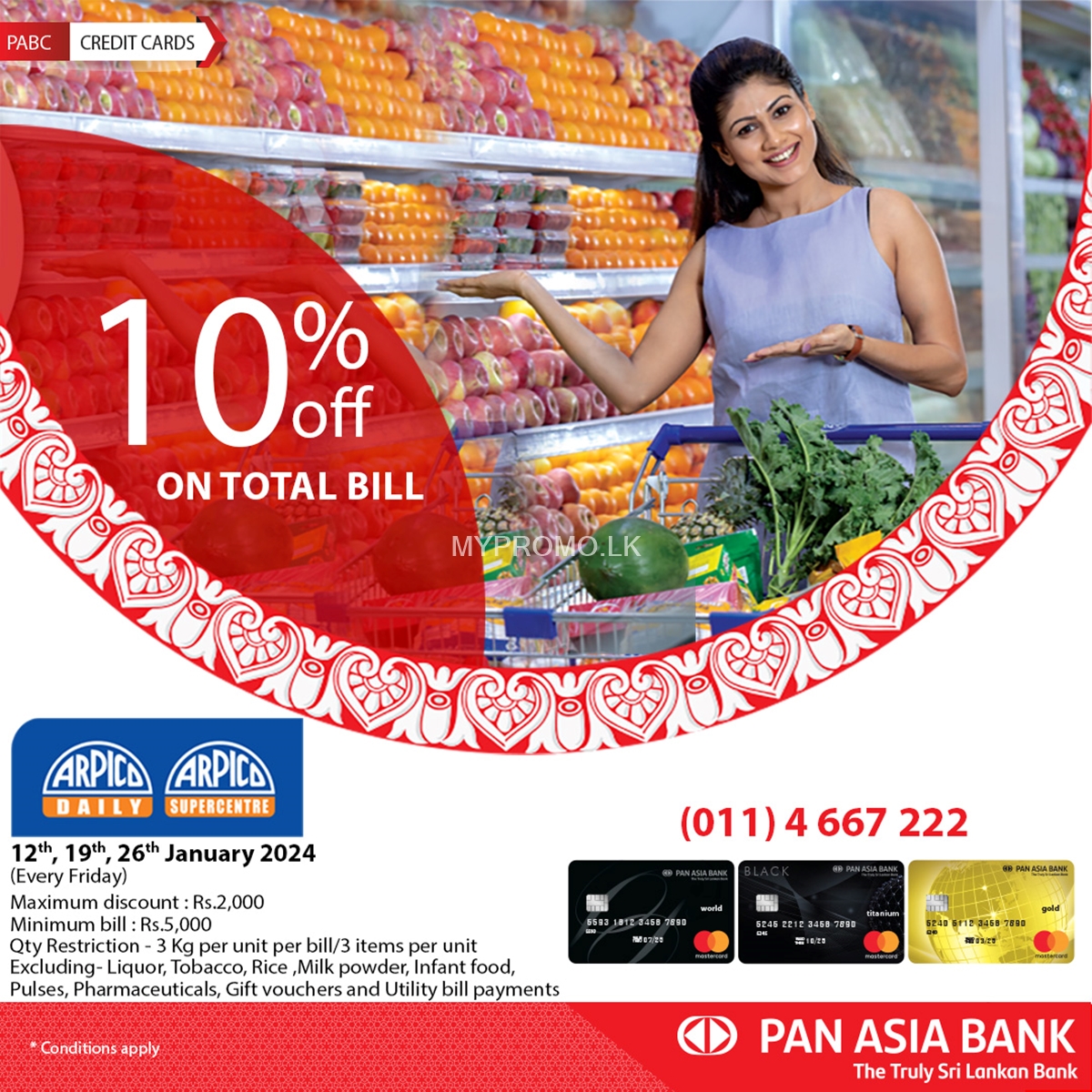 Get 10% off on total bill at Arpico Supercentre with Pan Asia Bank Credit Cards
