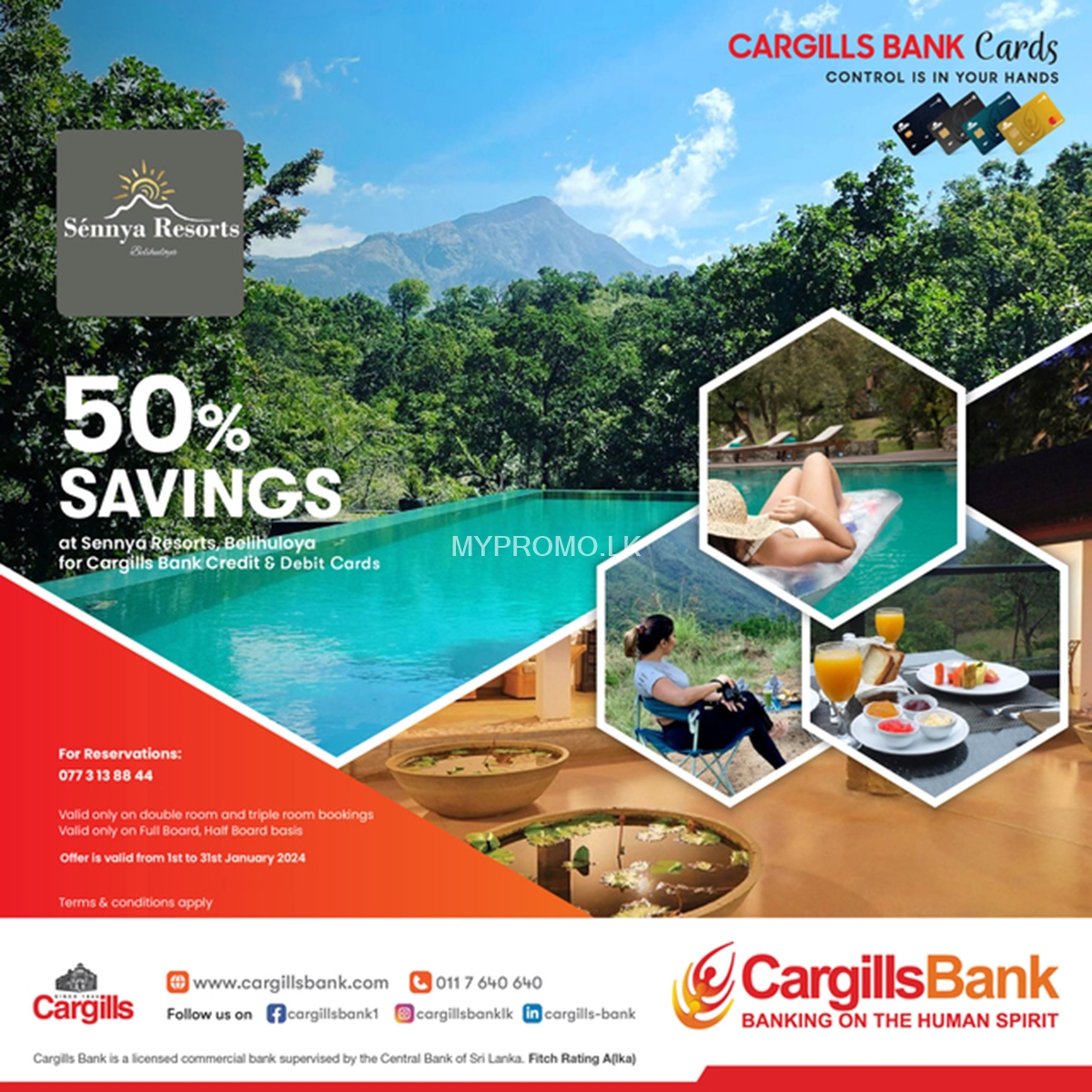 50% Off at Sennya Resorts for Cargills Bank Credit & Debit Cards