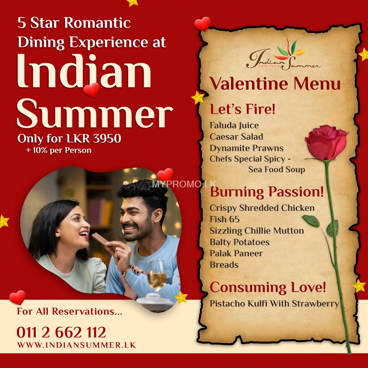 Indulge in a 5-star romantic dining experience at Indian Summer