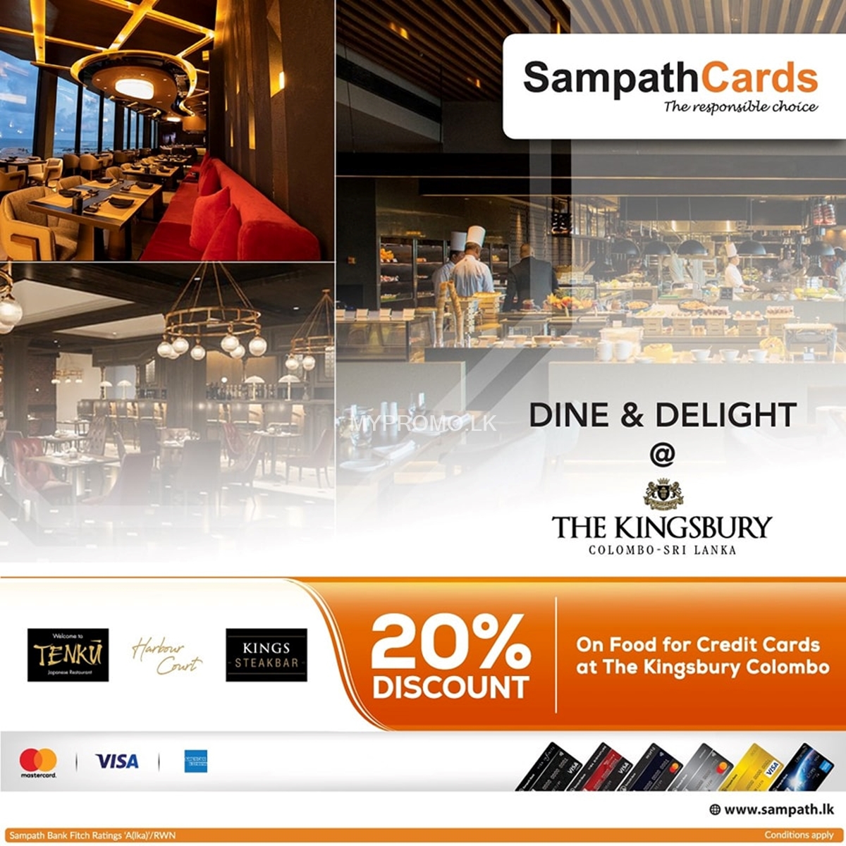 20% Discount on food at the Kingsbury Colombo for Sampath Credit cards