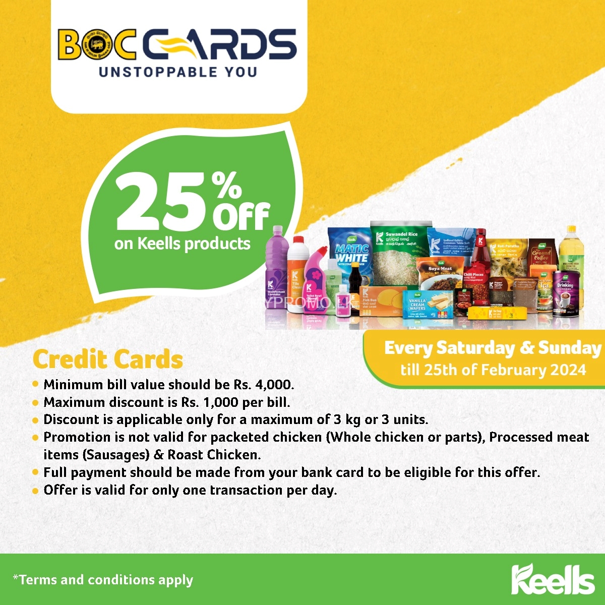 25% Off on keells Products at Keells for BOC Credit Cards