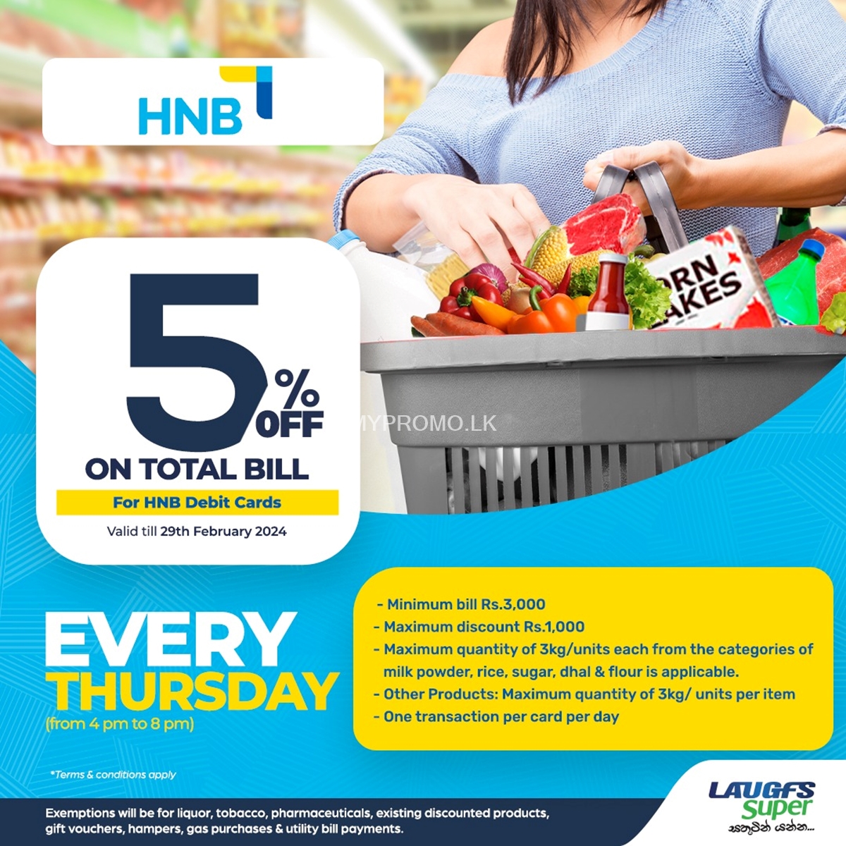 5% off on total bill at Laugfs Supermarket for HNB Debit Cardholders