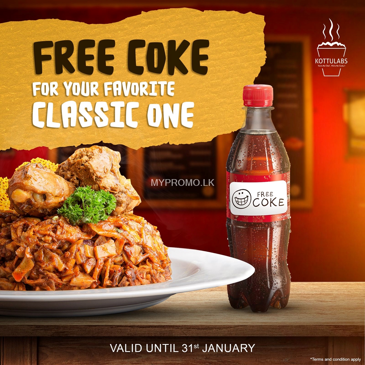 Enjoy a free Coca-Cola with your classic Kottu at Kottulabs