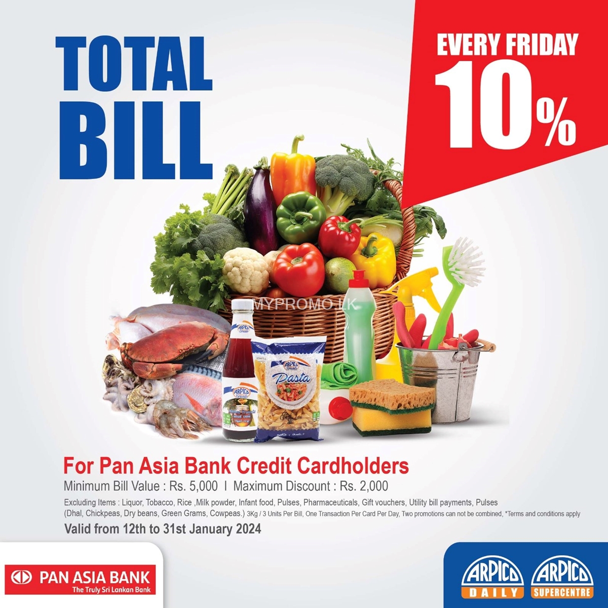 10% off on Total Bill for Pan Asia Ban Credit Cards at Arpico Super Centre