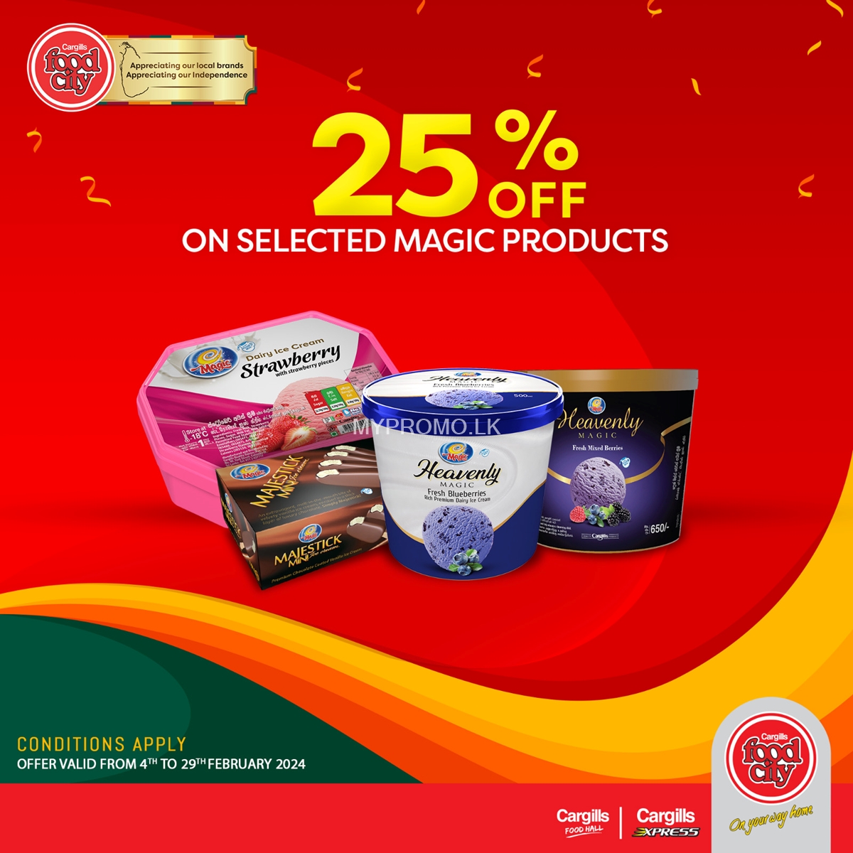 Savings of up to 30% on 100 products from a range of selected brands at Cargills Food City