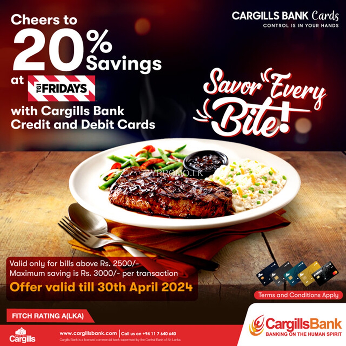 20% Savings at TGI Fridays with Cargills Bank Credit and Debit Cards
