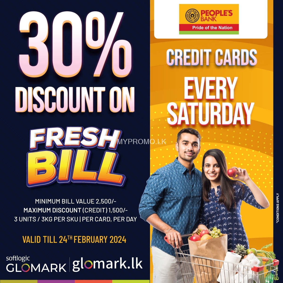 Enjoy 30% DISCOUNT on Fresh Vegetables, Fruits, Fish & Meat with People’s Bank Credit Cards at Softlogic GLOMARK