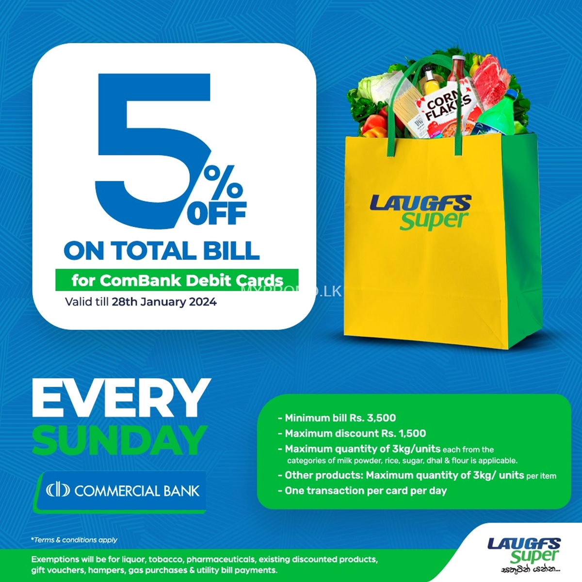 5% Off on Total Bill at LAUGFS Supermarket for ComBank Debit Cards 