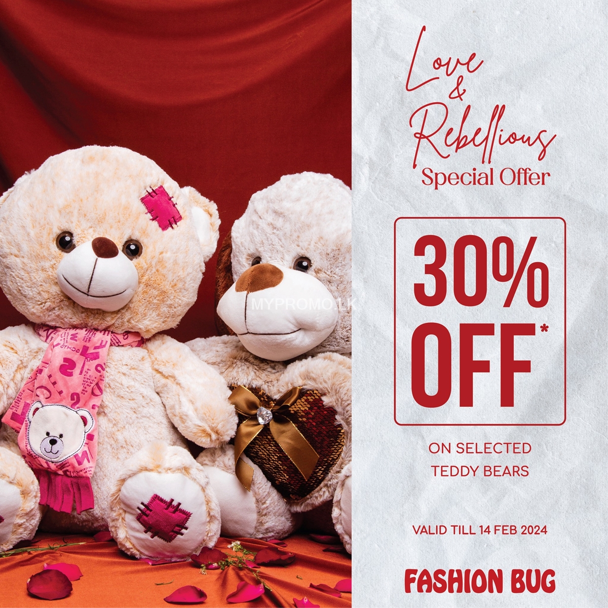 Enjoy 30% Off on selected teddy bears at any Fashion Bug outlets 