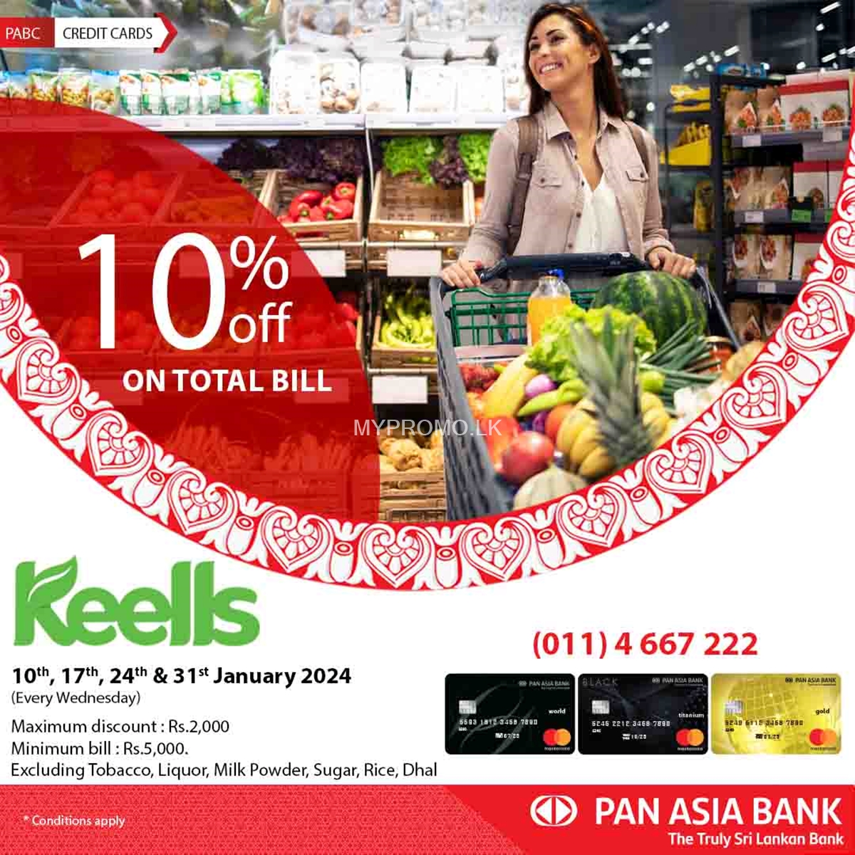 Get 10% off on Vegetables, Fruits, and Seafood at Keells with your Pan Asia Bank Credit Card