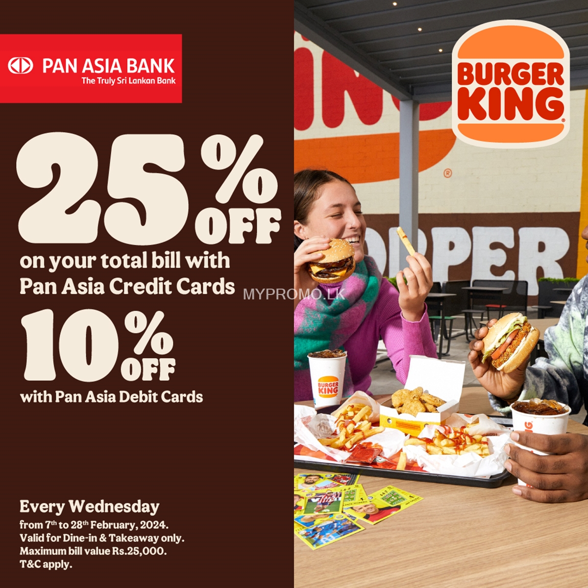 Enjoy up to 25% off for Pan Asia Bank Credit Cards at Burger King