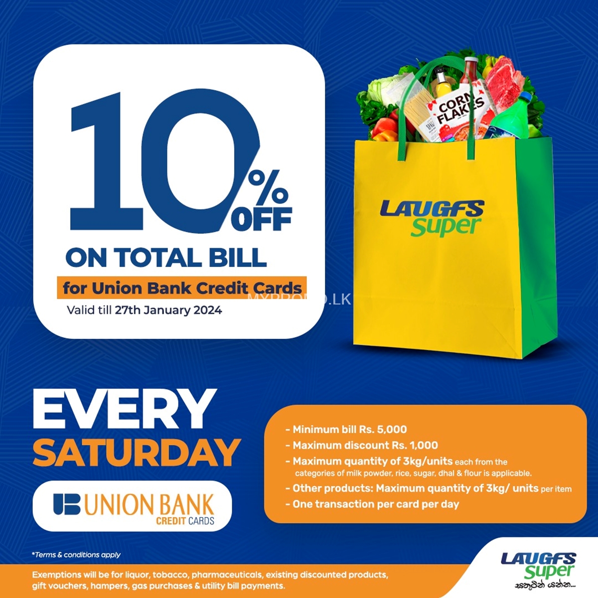 10% Off on Total Bill for Union Bank Credit Cards at LAUGFS Supermarket